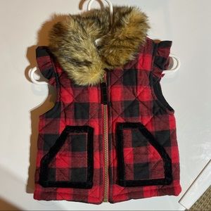 Mud pie girls red plaid fur vest. Size 12-18M
